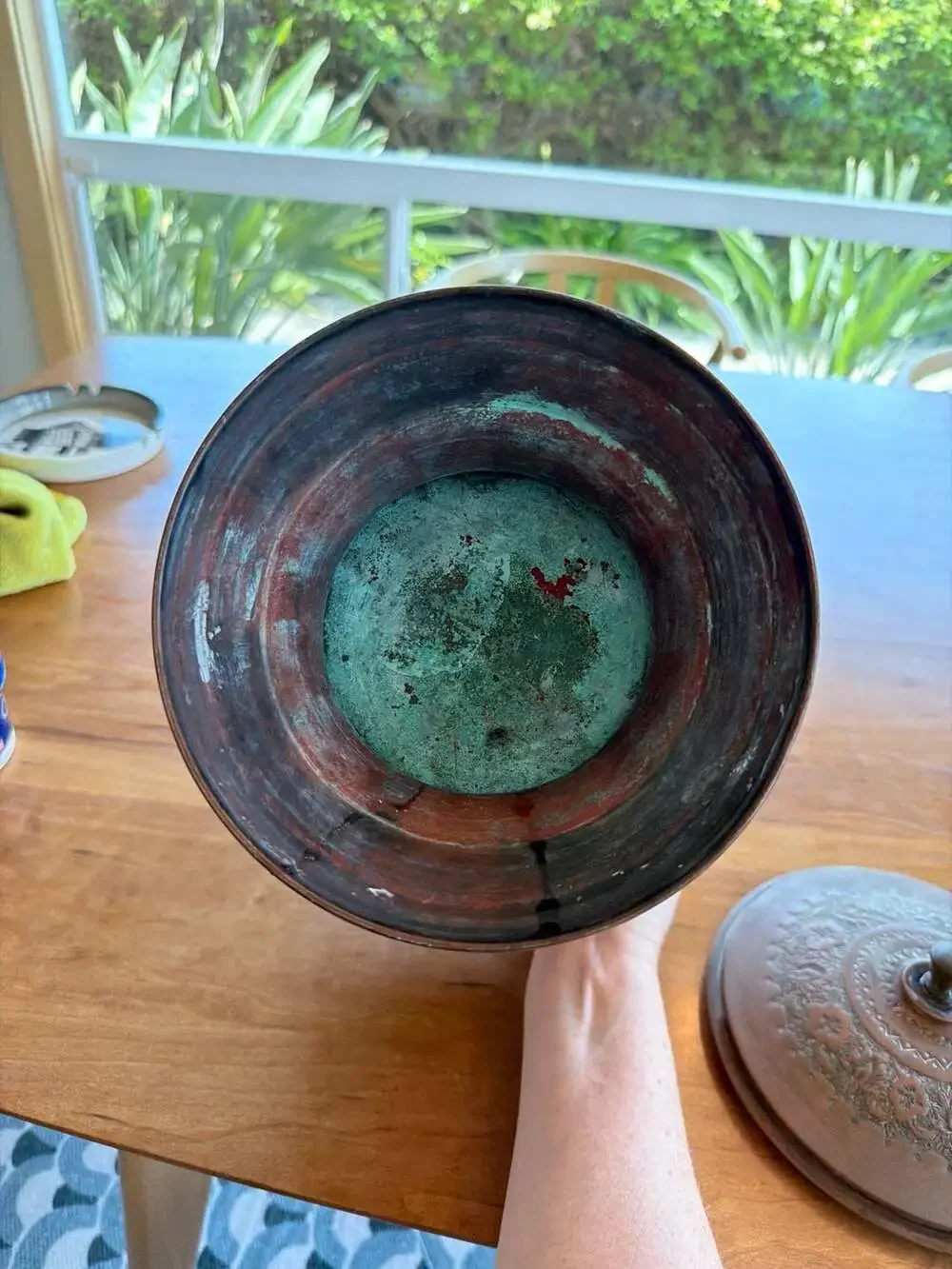 Vintage Hand-Chased Copper Ice Bucket with Lid, Camel and Palm Tree Motif